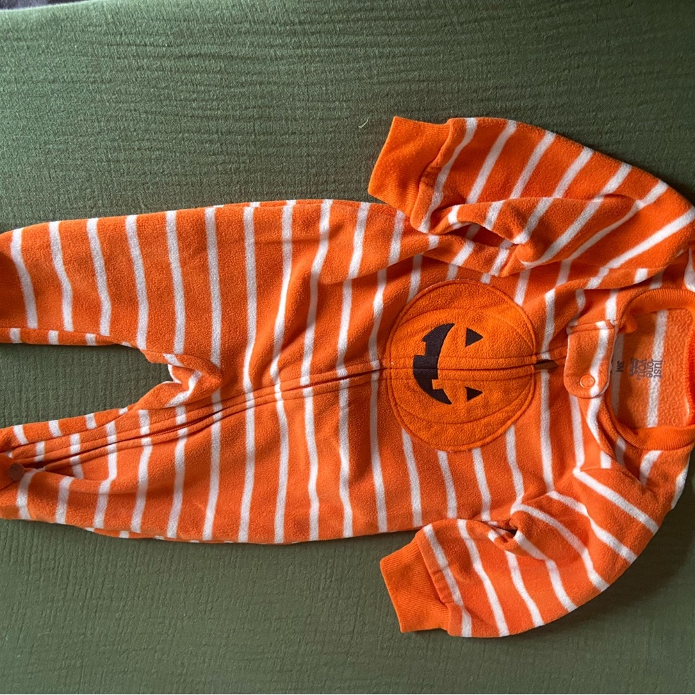 Carter's Orange and White Striped Pumpkin Footie